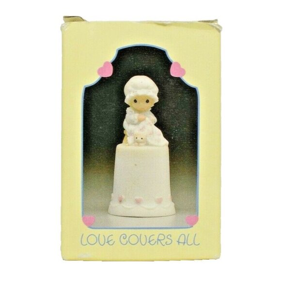 Enesco Precious Moments Love Covers All Vintage Collectible Porcelain Thimble - Picture 5 of 9